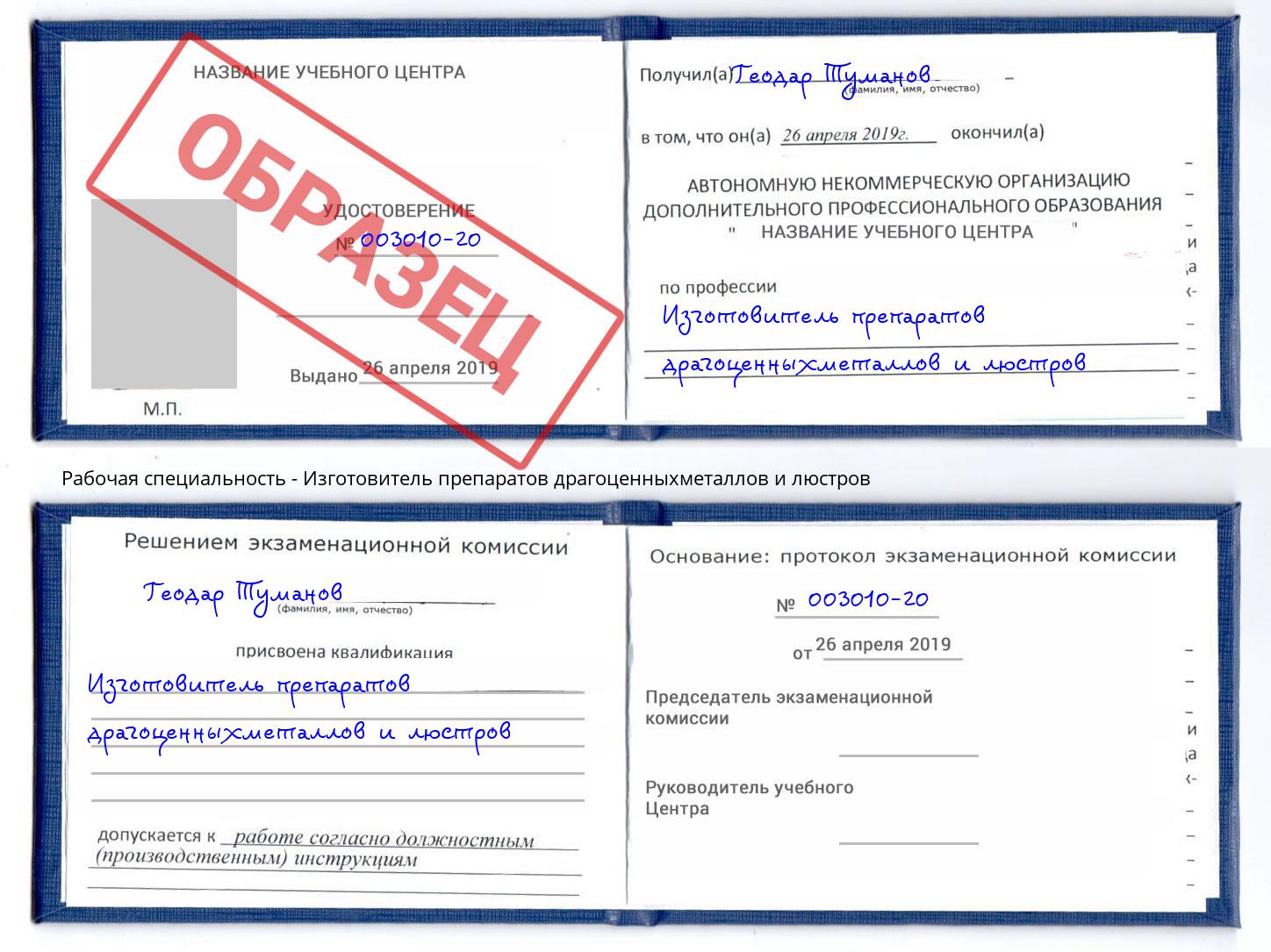 Изготовитель препаратов драгоценныхметаллов и люстров Минусинск