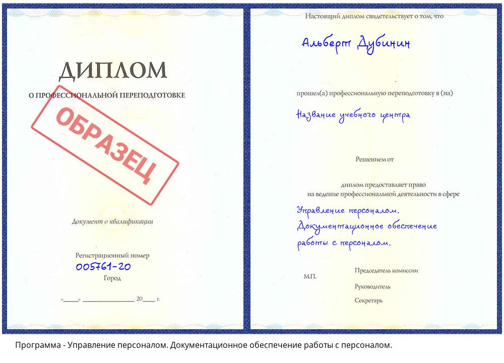 Управление персоналом. Документационное обеспечение работы с персоналом. Минусинск