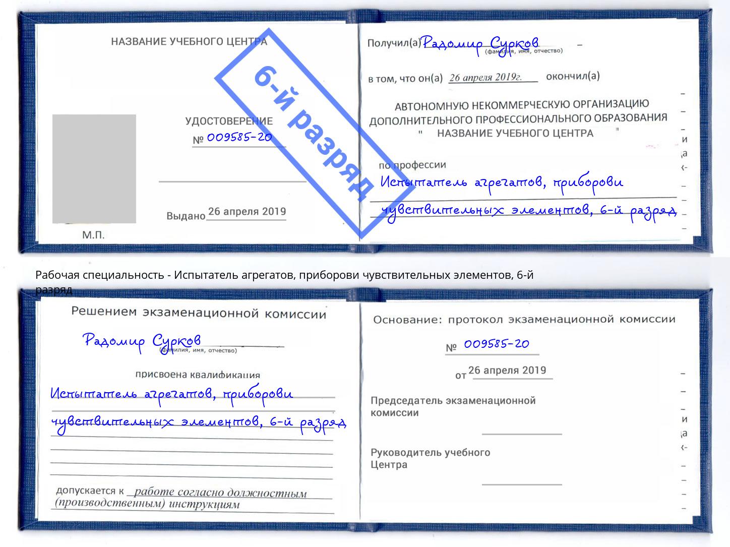 корочка 6-й разряд Испытатель агрегатов, приборови чувствительных элементов Минусинск
