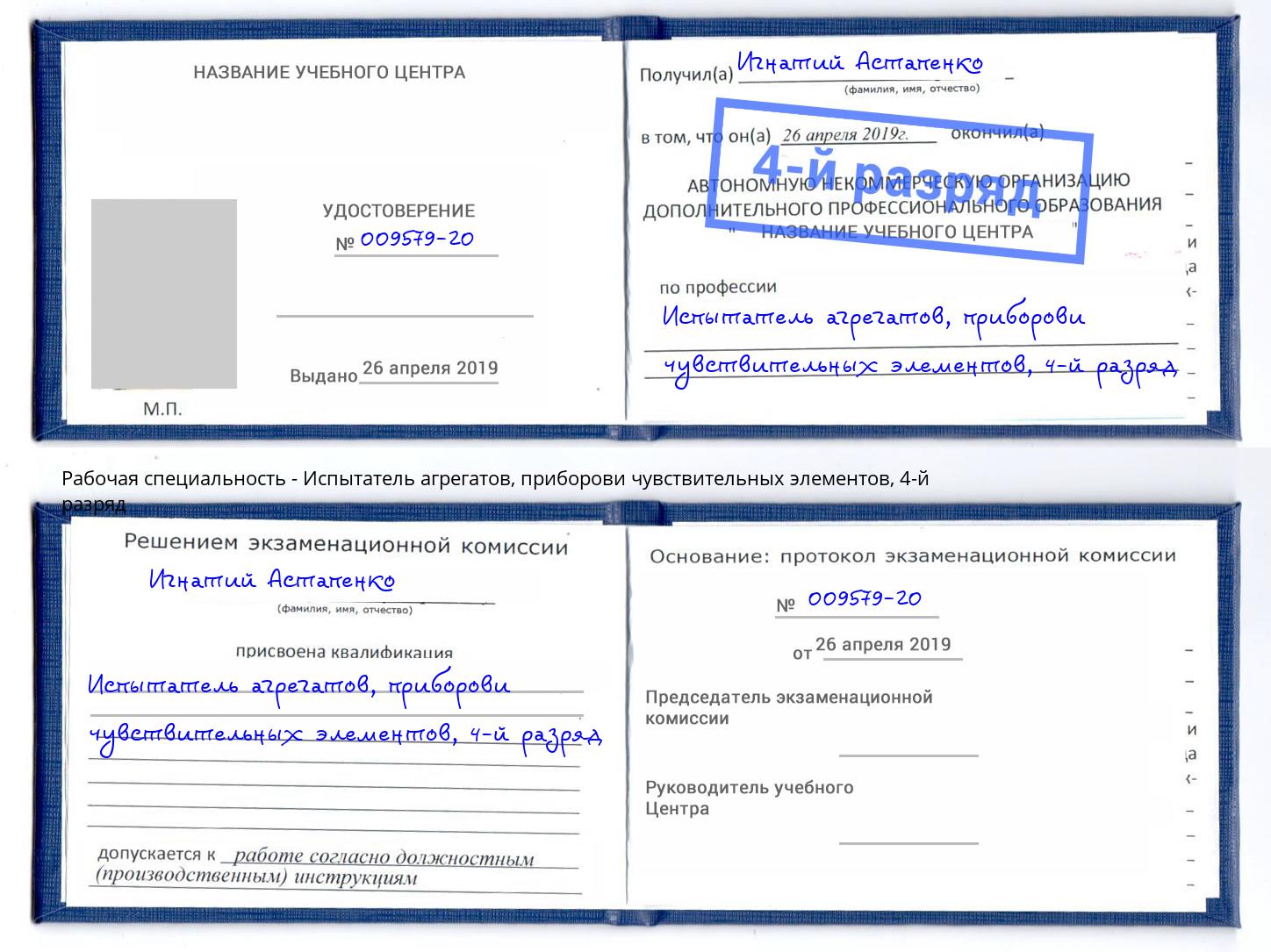 корочка 4-й разряд Испытатель агрегатов, приборови чувствительных элементов Минусинск