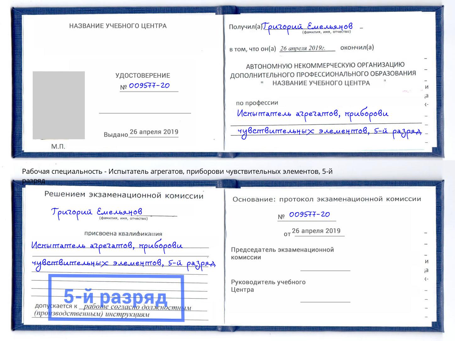 корочка 5-й разряд Испытатель агрегатов, приборови чувствительных элементов Минусинск