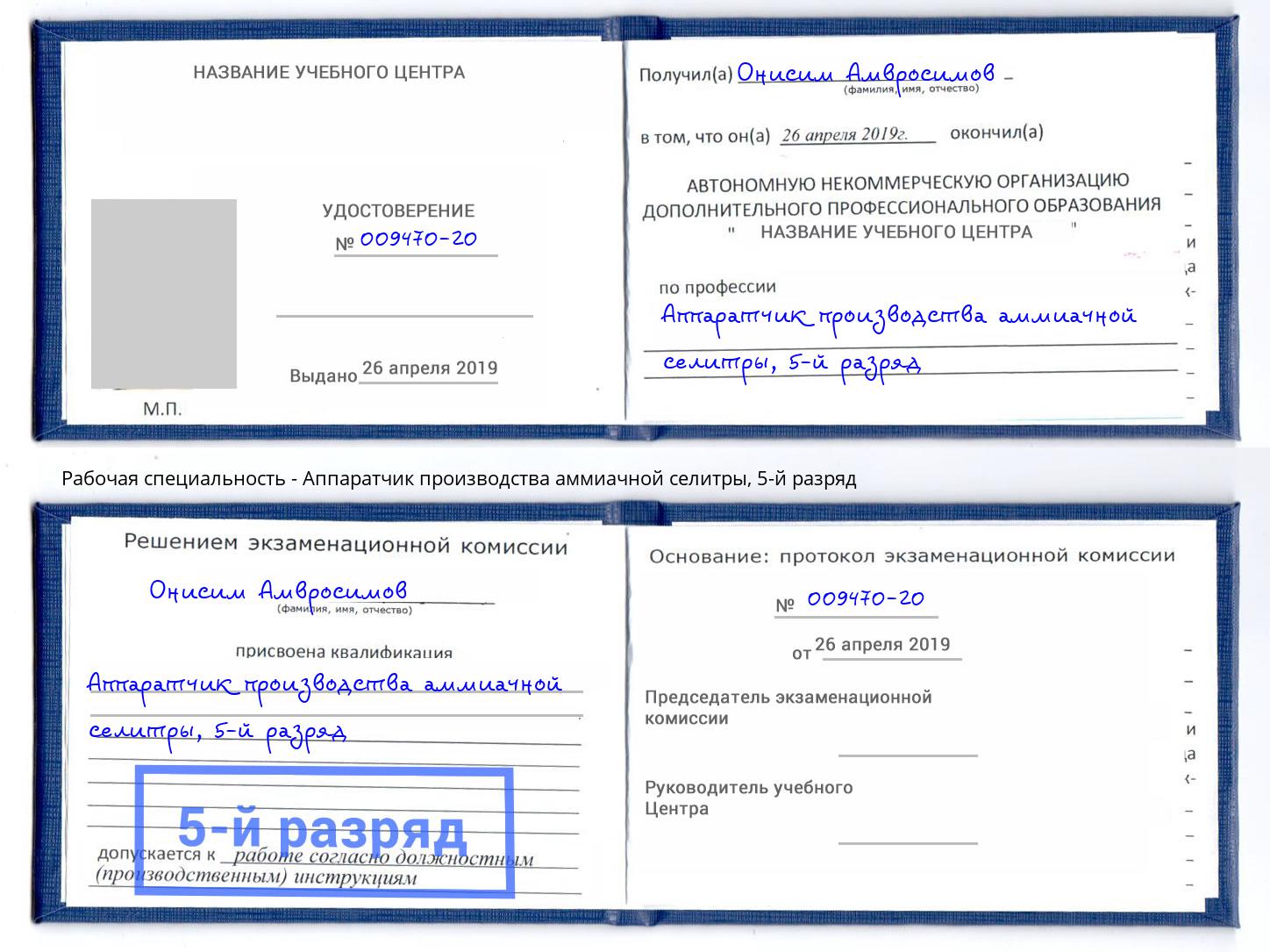 корочка 5-й разряд Аппаратчик производства аммиачной селитры Минусинск