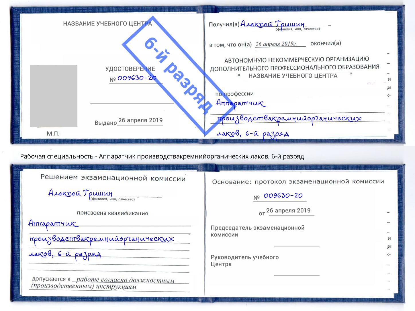 корочка 6-й разряд Аппаратчик производствакремнийорганических лаков Минусинск