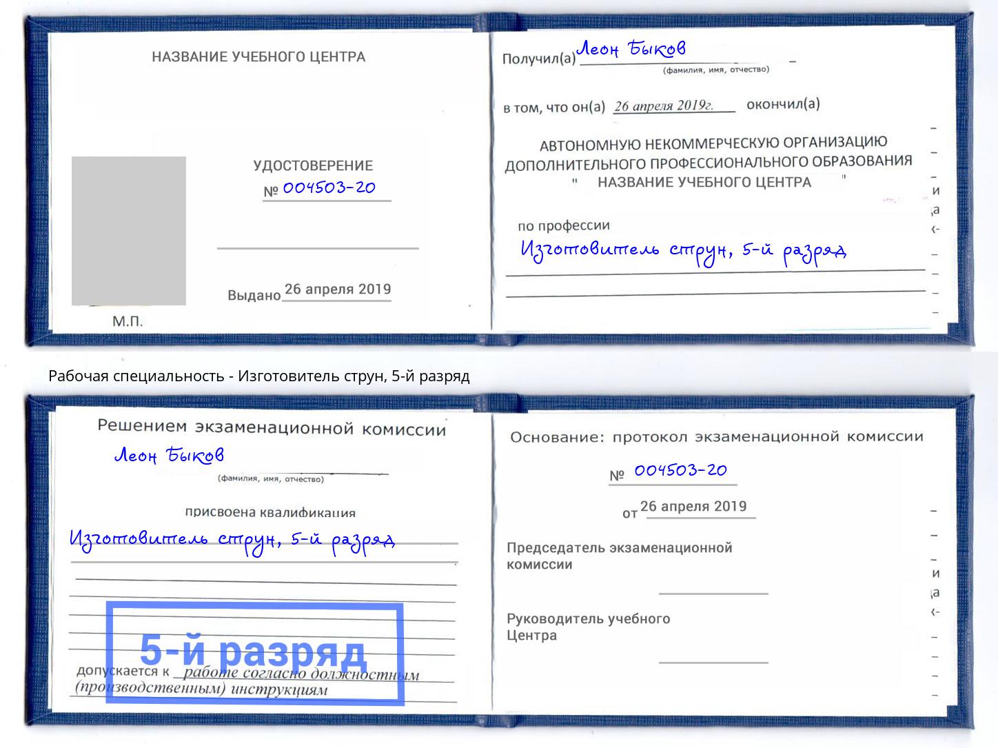 корочка 5-й разряд Изготовитель струн Минусинск