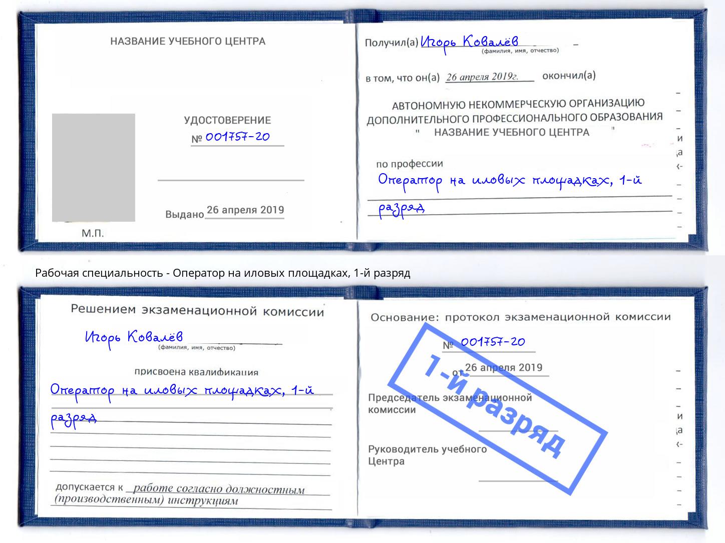 корочка 1-й разряд Оператор на иловых площадках Минусинск