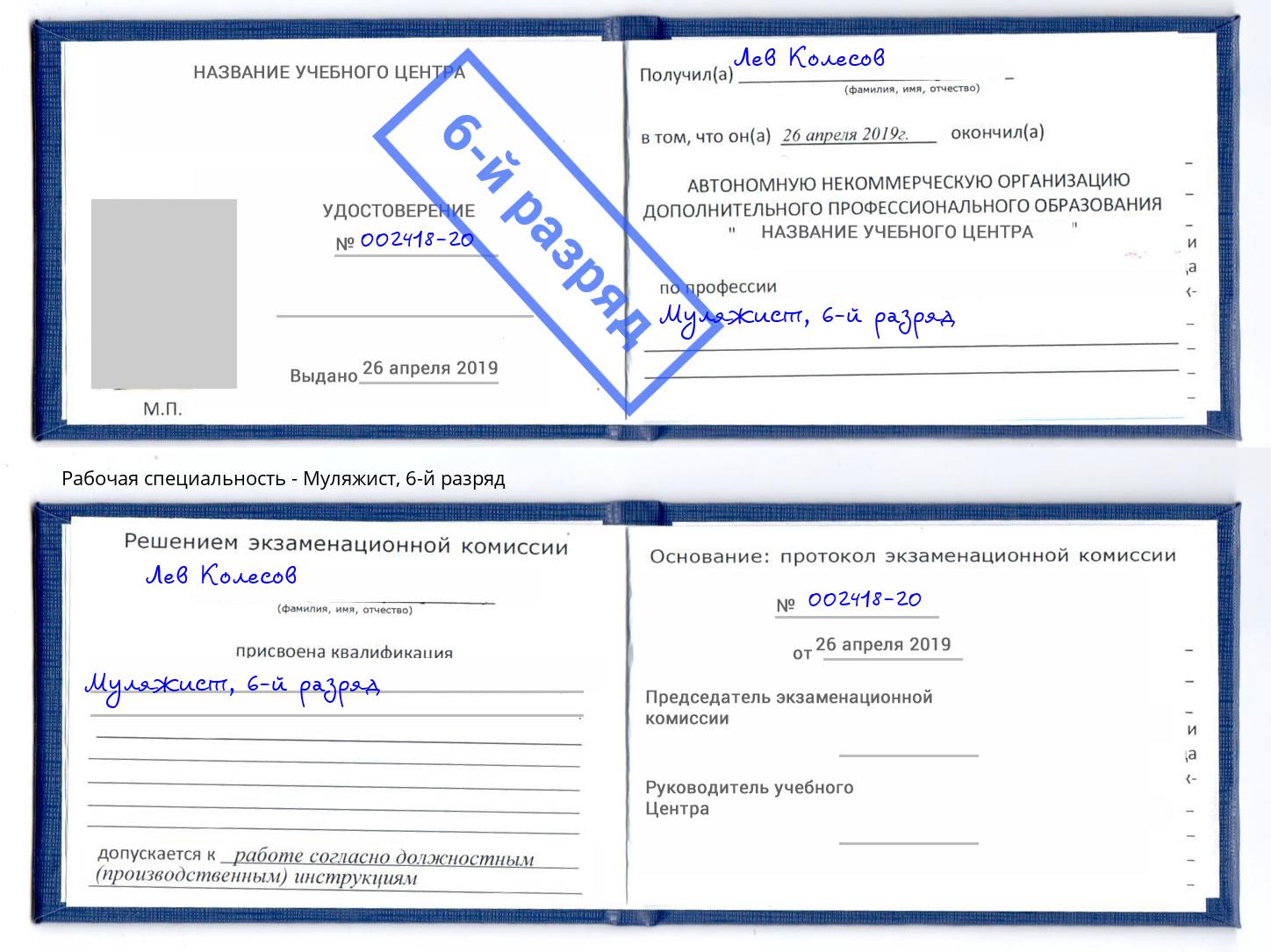 корочка 6-й разряд Муляжист Минусинск