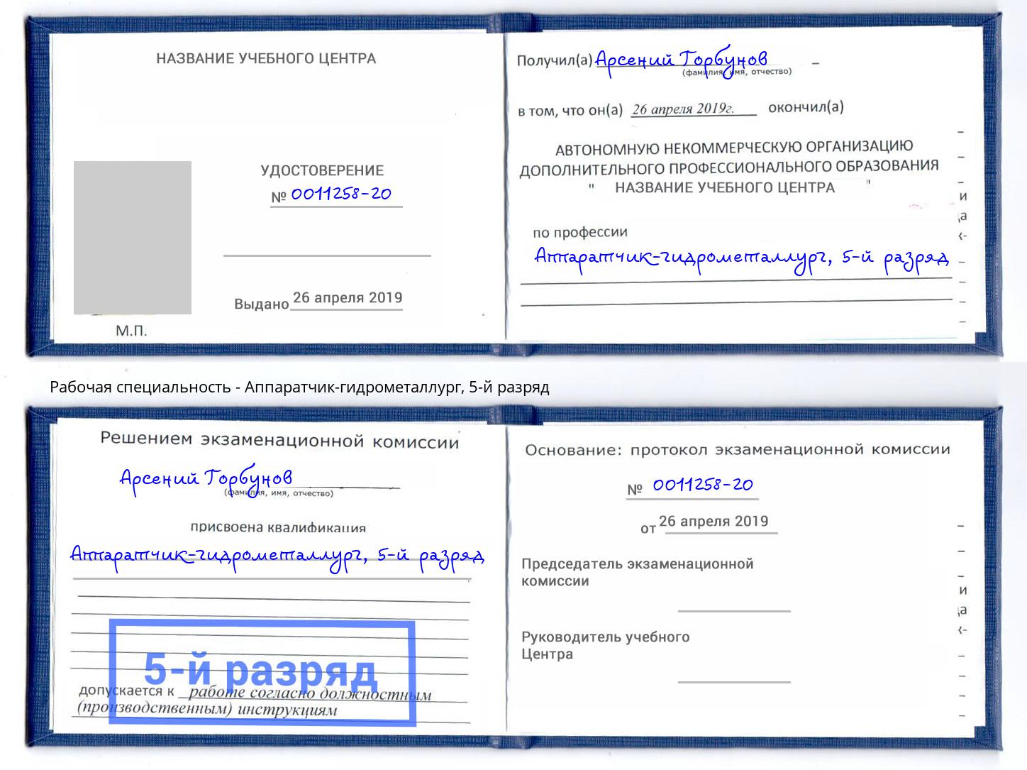 корочка 5-й разряд Аппаратчик-гидрометаллург Минусинск