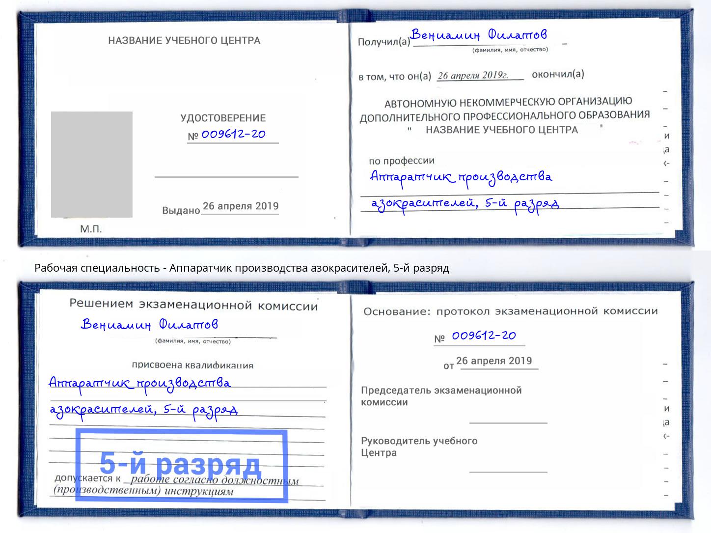 корочка 5-й разряд Аппаратчик производства азокрасителей Минусинск