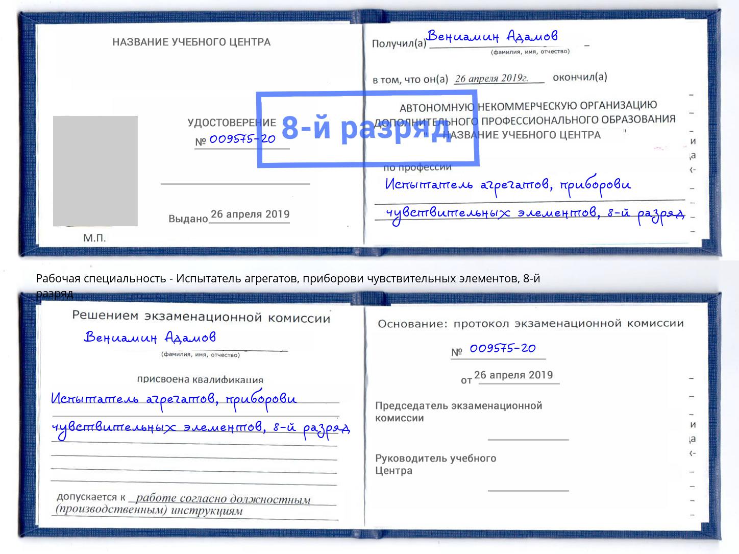 корочка 8-й разряд Испытатель агрегатов, приборови чувствительных элементов Минусинск